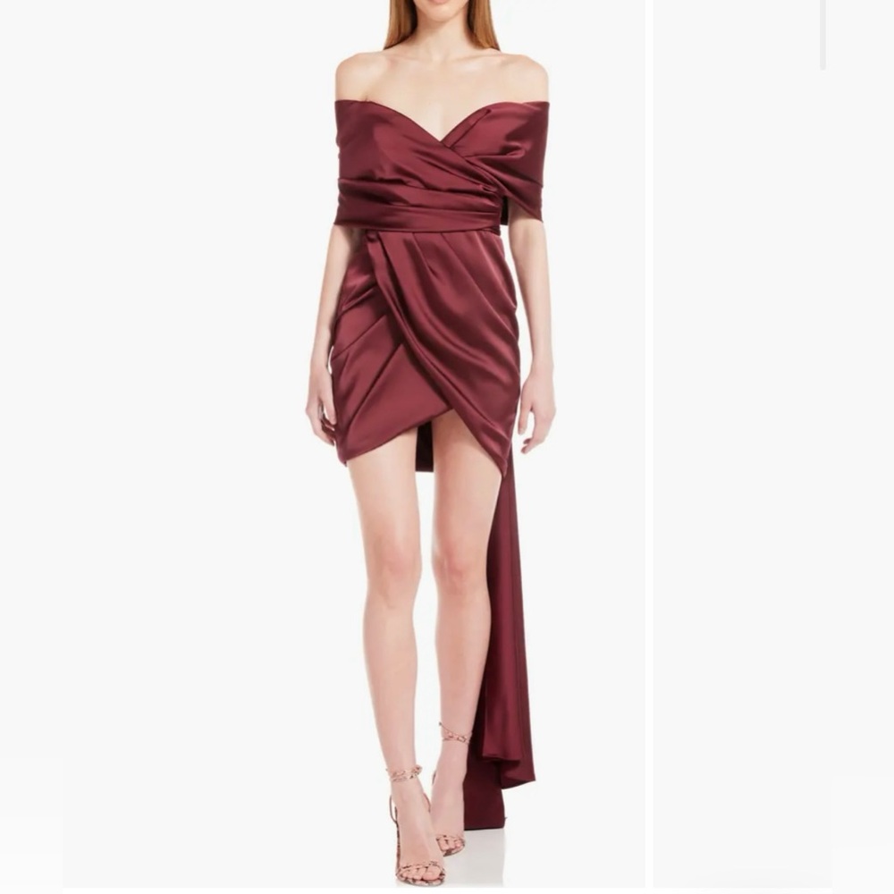 Katie May: Miss Jen Off the Shoulder Satin Cocktail Minidress (M)